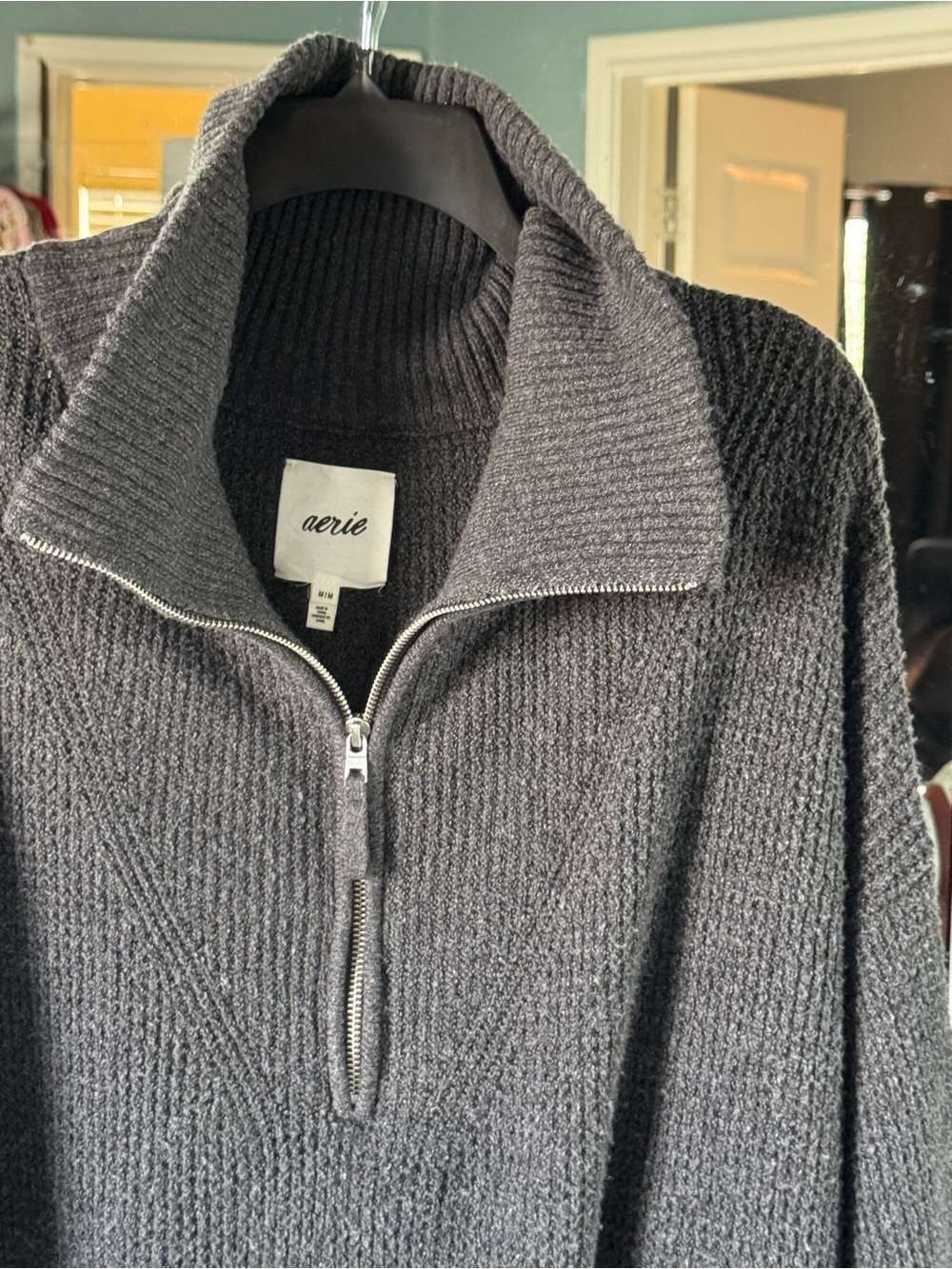 Aerie Oversized Waffle Knit Half Zip  Turtleneck Sweater Size M